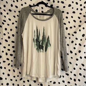 Long Sleeve Woodsy Deer Print Raglan